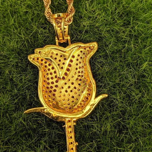 🖤 24" x 3mm Rope Chain + Red Rose Pendant - Picture 5 of 8